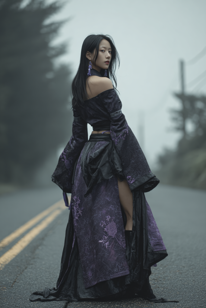 和風ドレスの女性の編集前写真